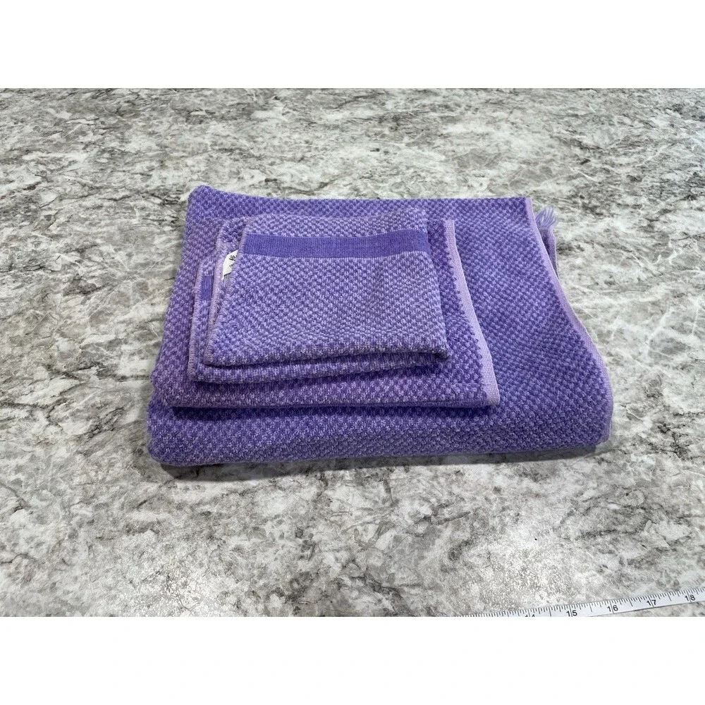 Fieldcrest Purple Cloth Cotton Fringe Towels 3 Piece Set Hand Bath MCM Vintage